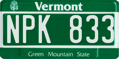 VT license plate NPK833