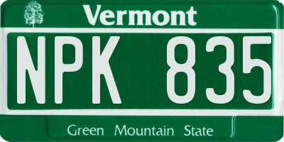 VT license plate NPK835