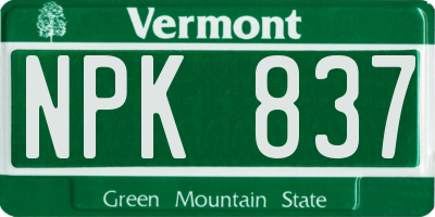 VT license plate NPK837