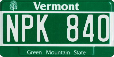 VT license plate NPK840