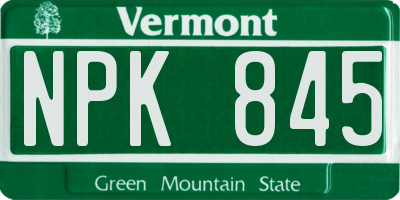 VT license plate NPK845