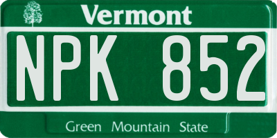VT license plate NPK852
