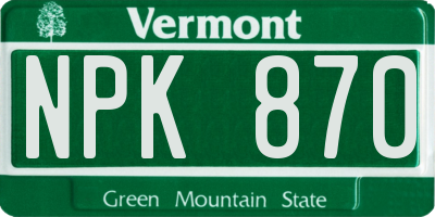 VT license plate NPK870