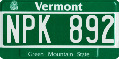 VT license plate NPK892