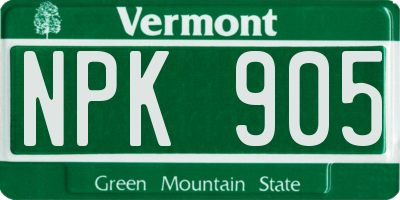 VT license plate NPK905