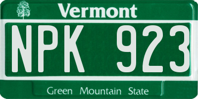 VT license plate NPK923