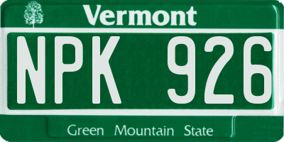 VT license plate NPK926