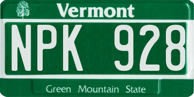 VT license plate NPK928