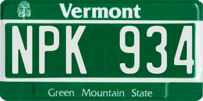 VT license plate NPK934