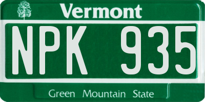 VT license plate NPK935