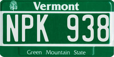 VT license plate NPK938