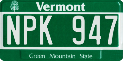 VT license plate NPK947