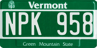 VT license plate NPK958