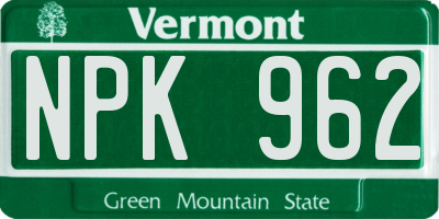VT license plate NPK962