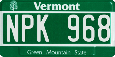 VT license plate NPK968