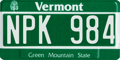 VT license plate NPK984