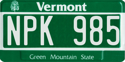VT license plate NPK985