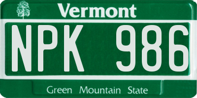 VT license plate NPK986