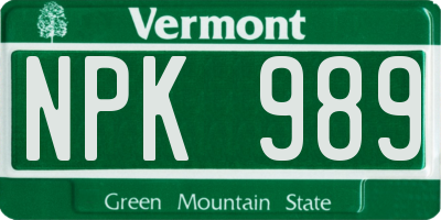 VT license plate NPK989