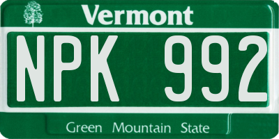 VT license plate NPK992
