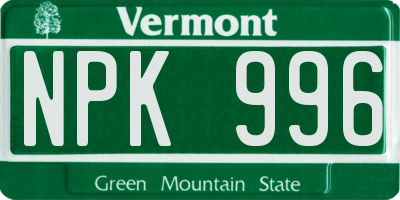 VT license plate NPK996