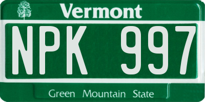 VT license plate NPK997