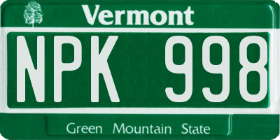 VT license plate NPK998