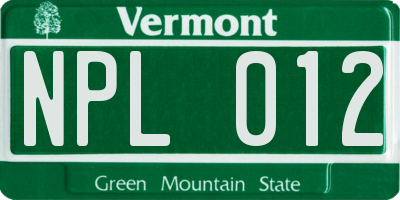 VT license plate NPL012
