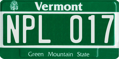VT license plate NPL017