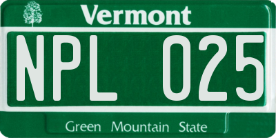 VT license plate NPL025