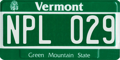 VT license plate NPL029
