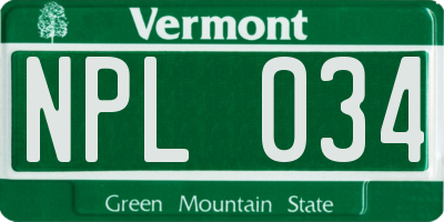VT license plate NPL034