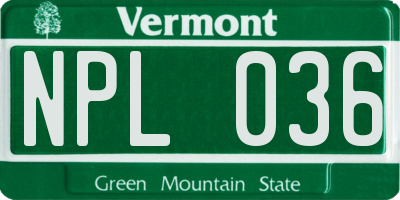 VT license plate NPL036