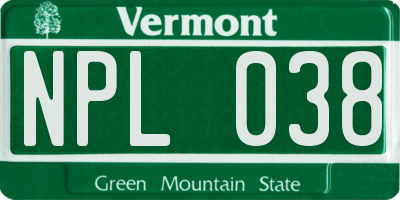 VT license plate NPL038