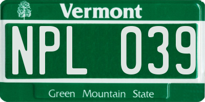 VT license plate NPL039