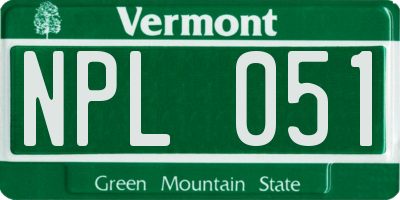 VT license plate NPL051