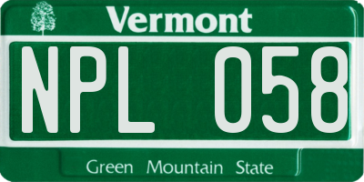 VT license plate NPL058