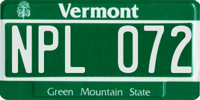 VT license plate NPL072