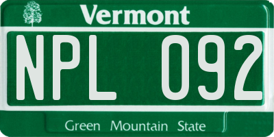 VT license plate NPL092