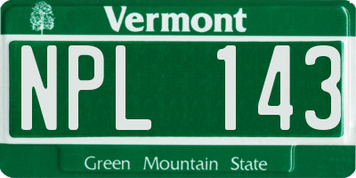 VT license plate NPL143