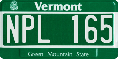 VT license plate NPL165