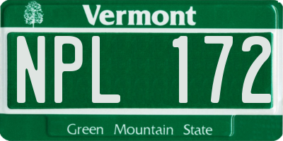 VT license plate NPL172