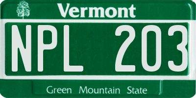 VT license plate NPL203