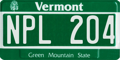 VT license plate NPL204