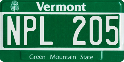 VT license plate NPL205