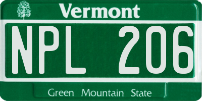 VT license plate NPL206