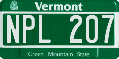 VT license plate NPL207