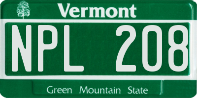 VT license plate NPL208