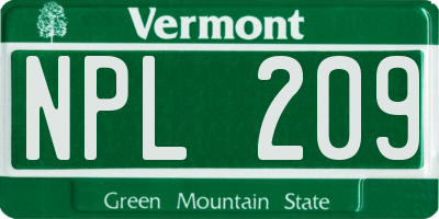 VT license plate NPL209