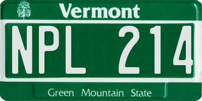 VT license plate NPL214